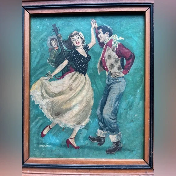 Vintage 1950’s Cowboy Square Dance Print + Western Dancers by Casey Jones Framed - Picture 3 of 6